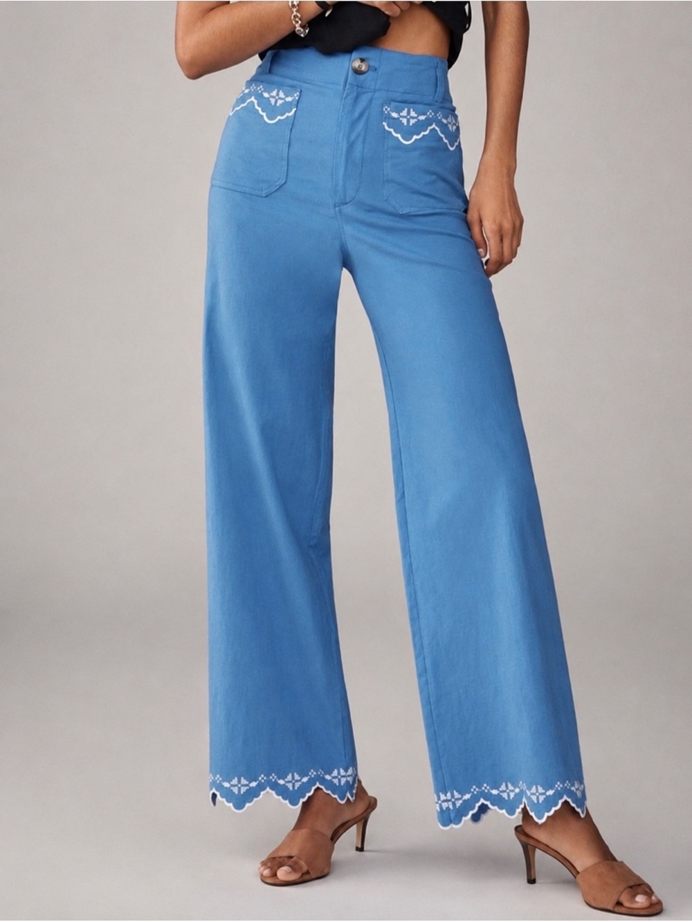 NWT Anthropologie  Maeve The Colette Lace Trim Full-Length Wide-Leg Pants 31